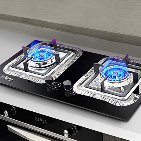 COCIDE 50 Pack Gas Burner Liners Aluminum Foil Square Stove Burner Covers Range Protectors Bib Liners Disposable Gas Burner Bibs Gas Top Liner Stove Aluminum Foil Drip Pans Easy Clean - (8.5" Square)